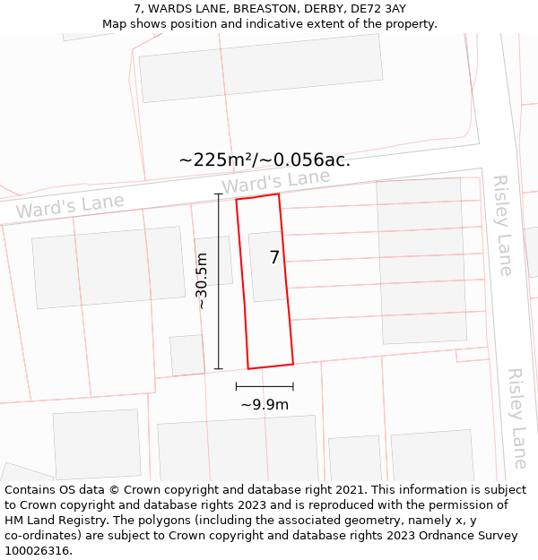 7, WARDS LANE, BREASTON, DERBY, DE72 3AY: Plot and title map