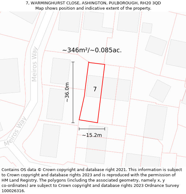 7, WARMINGHURST CLOSE, ASHINGTON, PULBOROUGH, RH20 3QD: Plot and title map