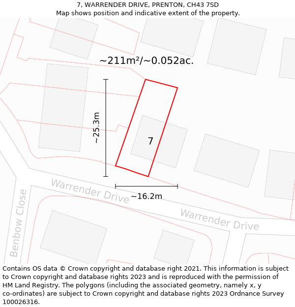 7, WARRENDER DRIVE, PRENTON, CH43 7SD: Plot and title map