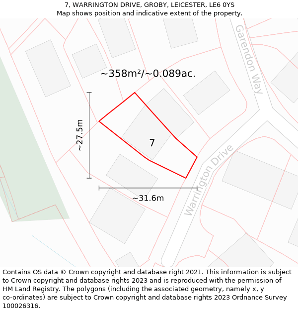 7, WARRINGTON DRIVE, GROBY, LEICESTER, LE6 0YS: Plot and title map