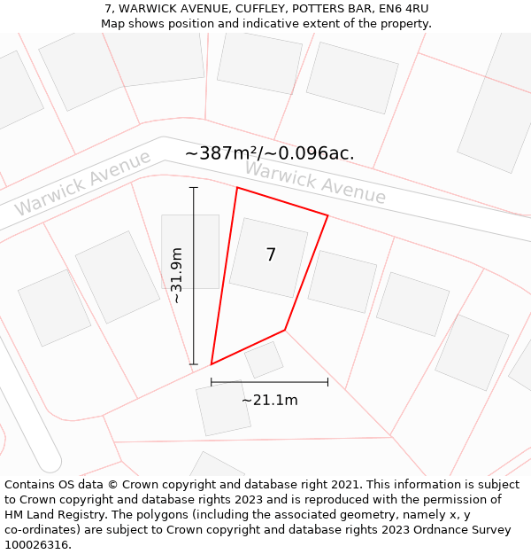 7, WARWICK AVENUE, CUFFLEY, POTTERS BAR, EN6 4RU: Plot and title map