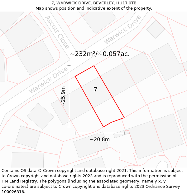 7, WARWICK DRIVE, BEVERLEY, HU17 9TB: Plot and title map