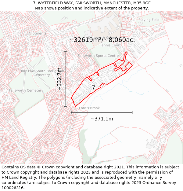 7, WATERFIELD WAY, FAILSWORTH, MANCHESTER, M35 9GE: Plot and title map