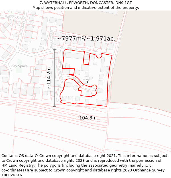 7, WATERHALL, EPWORTH, DONCASTER, DN9 1GT: Plot and title map