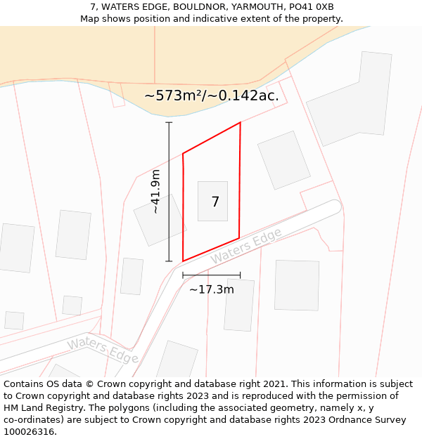 7, WATERS EDGE, BOULDNOR, YARMOUTH, PO41 0XB: Plot and title map