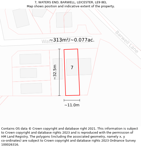 7, WATERS END, BARWELL, LEICESTER, LE9 8EL: Plot and title map