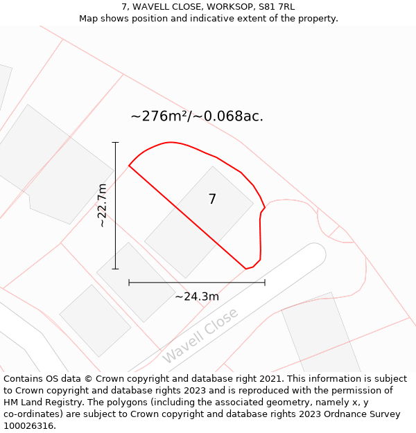 7, WAVELL CLOSE, WORKSOP, S81 7RL: Plot and title map