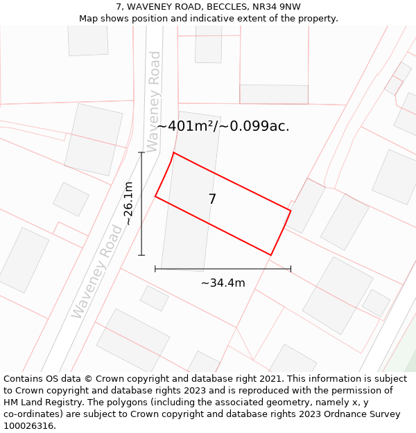 7, WAVENEY ROAD, BECCLES, NR34 9NW: Plot and title map