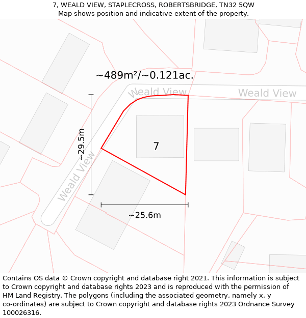 7, WEALD VIEW, STAPLECROSS, ROBERTSBRIDGE, TN32 5QW: Plot and title map