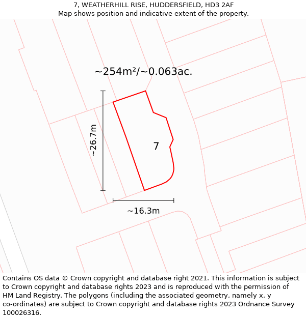 7, WEATHERHILL RISE, HUDDERSFIELD, HD3 2AF: Plot and title map