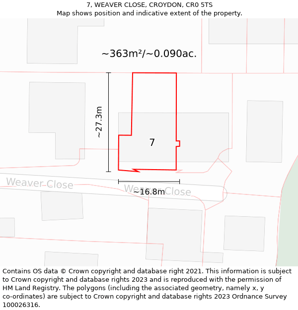 7, WEAVER CLOSE, CROYDON, CR0 5TS: Plot and title map