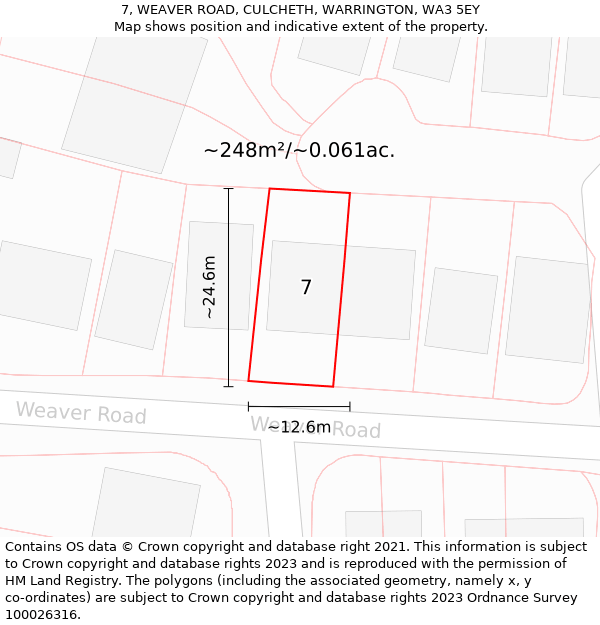 7, WEAVER ROAD, CULCHETH, WARRINGTON, WA3 5EY: Plot and title map