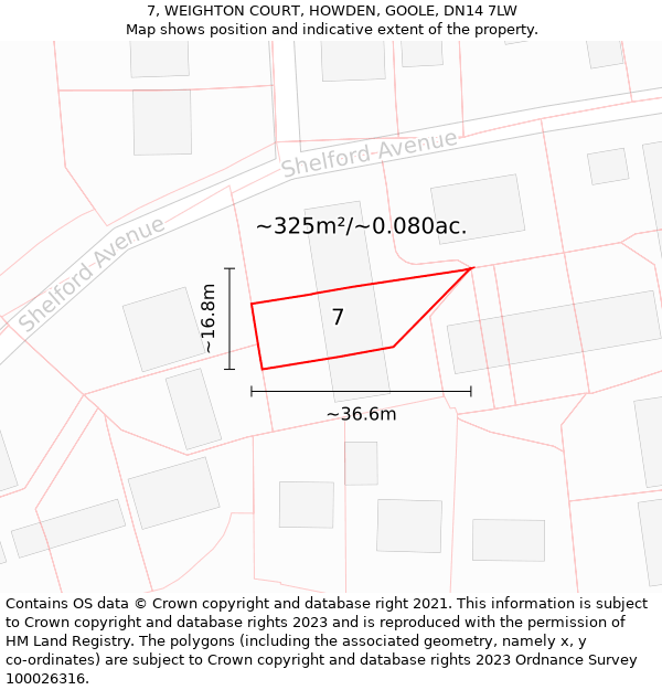 7, WEIGHTON COURT, HOWDEN, GOOLE, DN14 7LW: Plot and title map