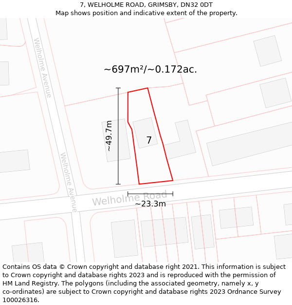 7, WELHOLME ROAD, GRIMSBY, DN32 0DT: Plot and title map