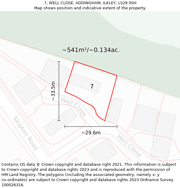 7, WELL CLOSE, ADDINGHAM, ILKLEY, LS29 0SH: Plot and title map