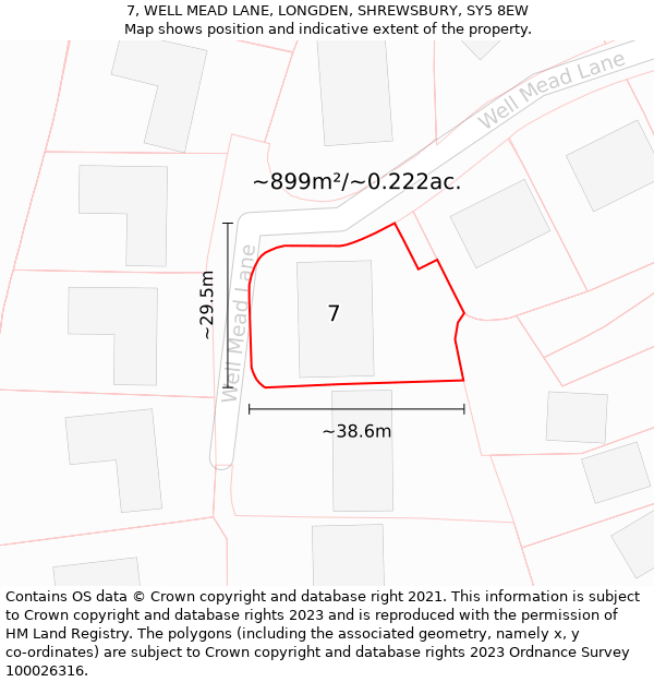 7, WELL MEAD LANE, LONGDEN, SHREWSBURY, SY5 8EW: Plot and title map