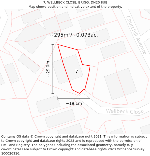 7, WELLBECK CLOSE, BRIGG, DN20 8UB: Plot and title map