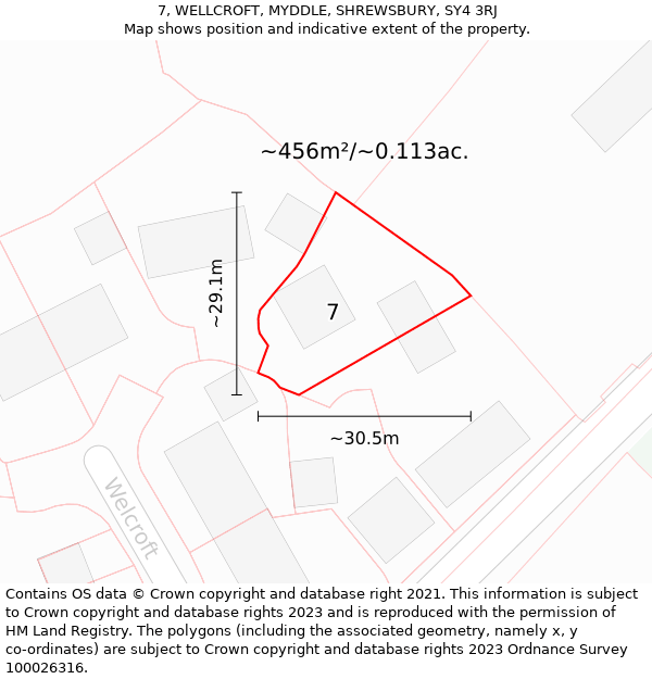 7, WELLCROFT, MYDDLE, SHREWSBURY, SY4 3RJ: Plot and title map