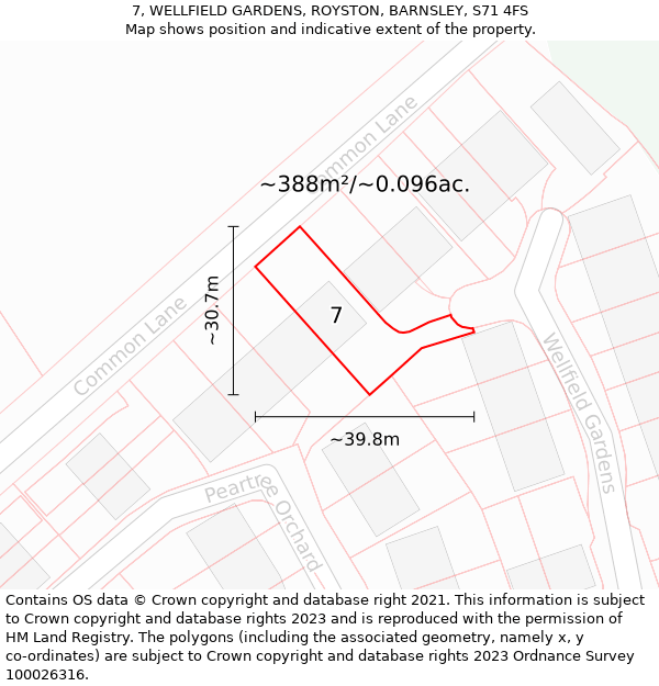 7, WELLFIELD GARDENS, ROYSTON, BARNSLEY, S71 4FS: Plot and title map