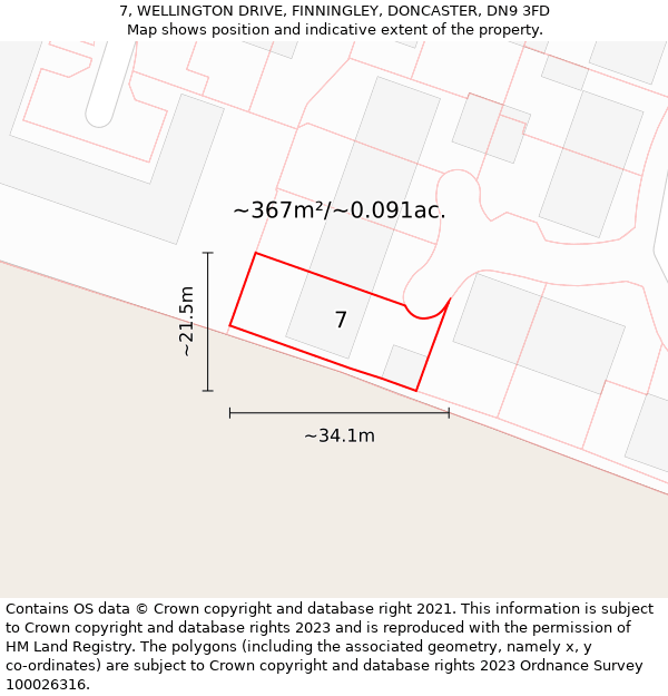 7, WELLINGTON DRIVE, FINNINGLEY, DONCASTER, DN9 3FD: Plot and title map