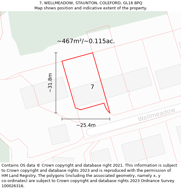 7, WELLMEADOW, STAUNTON, COLEFORD, GL16 8PQ: Plot and title map