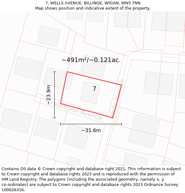 7, WELLS AVENUE, BILLINGE, WIGAN, WN5 7NN: Plot and title map