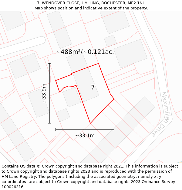 7, WENDOVER CLOSE, HALLING, ROCHESTER, ME2 1NH: Plot and title map