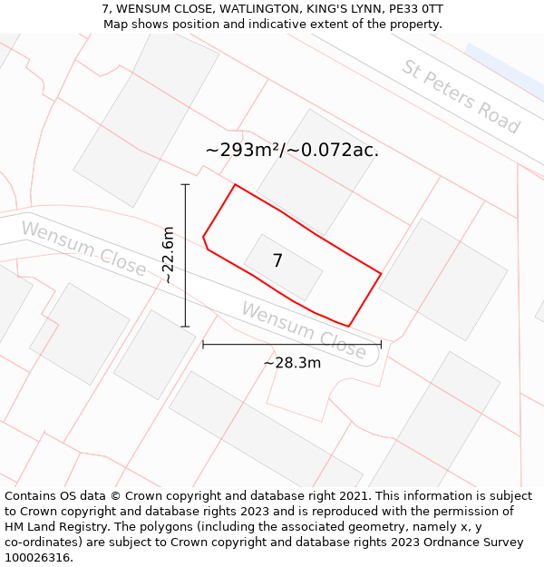 7, WENSUM CLOSE, WATLINGTON, KING'S LYNN, PE33 0TT: Plot and title map