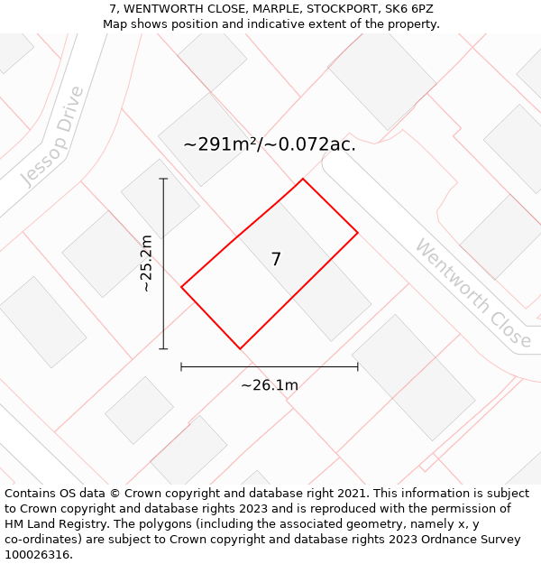 7, WENTWORTH CLOSE, MARPLE, STOCKPORT, SK6 6PZ: Plot and title map