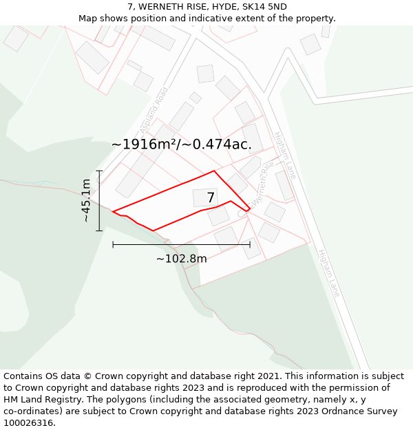 7, WERNETH RISE, HYDE, SK14 5ND: Plot and title map