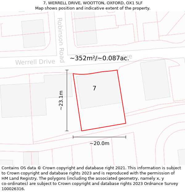 7, WERRELL DRIVE, WOOTTON, OXFORD, OX1 5LF: Plot and title map