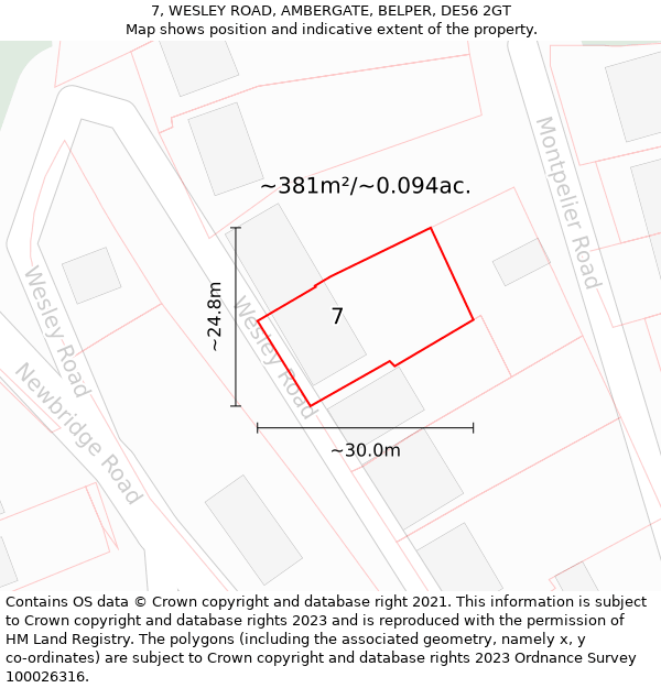 7, WESLEY ROAD, AMBERGATE, BELPER, DE56 2GT: Plot and title map