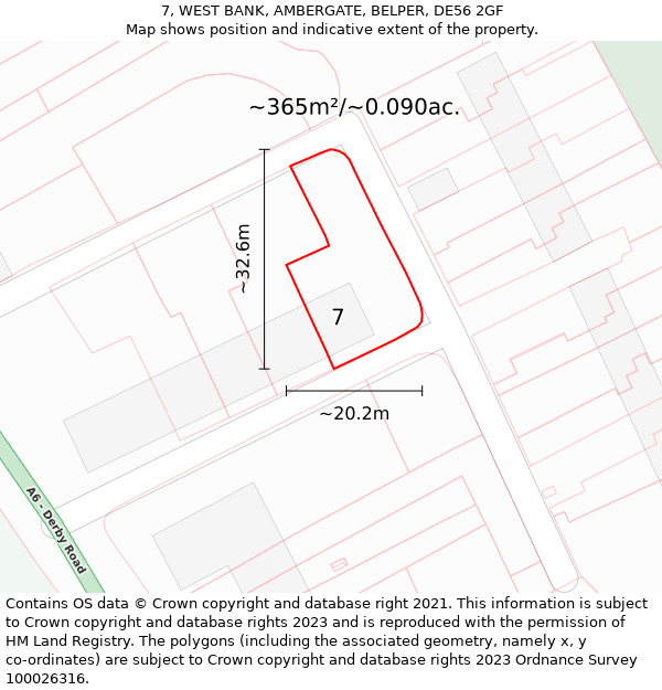 7, WEST BANK, AMBERGATE, BELPER, DE56 2GF: Plot and title map