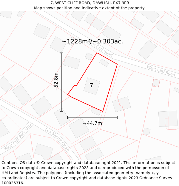 7, WEST CLIFF ROAD, DAWLISH, EX7 9EB: Plot and title map