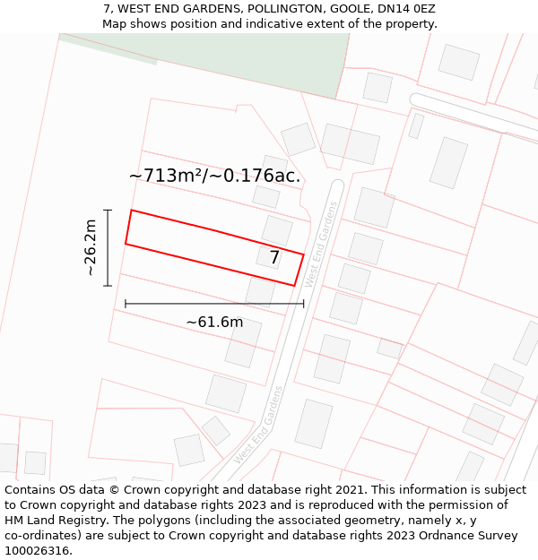 7, WEST END GARDENS, POLLINGTON, GOOLE, DN14 0EZ: Plot and title map