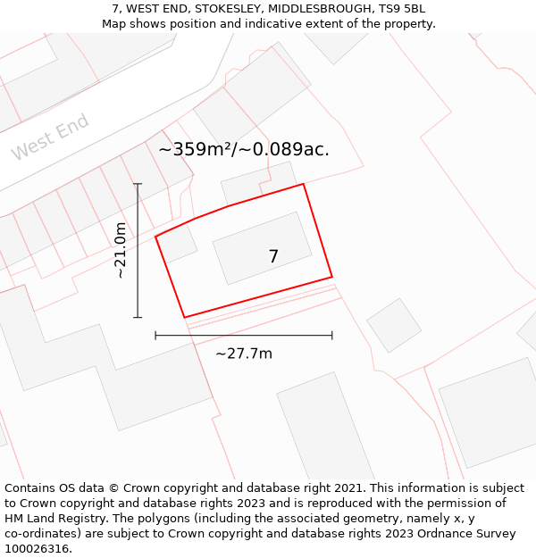 7, WEST END, STOKESLEY, MIDDLESBROUGH, TS9 5BL: Plot and title map