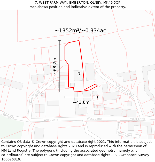 7, WEST FARM WAY, EMBERTON, OLNEY, MK46 5QP: Plot and title map