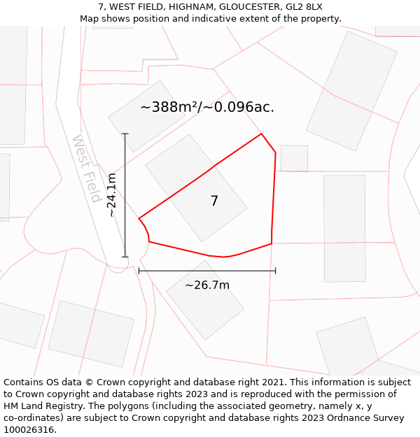 7, WEST FIELD, HIGHNAM, GLOUCESTER, GL2 8LX: Plot and title map