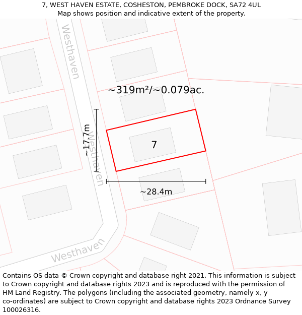 7, WEST HAVEN ESTATE, COSHESTON, PEMBROKE DOCK, SA72 4UL: Plot and title map