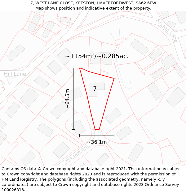 7, WEST LANE CLOSE, KEESTON, HAVERFORDWEST, SA62 6EW: Plot and title map