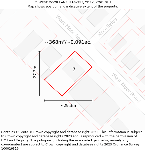 7, WEST MOOR LANE, RASKELF, YORK, YO61 3LU: Plot and title map