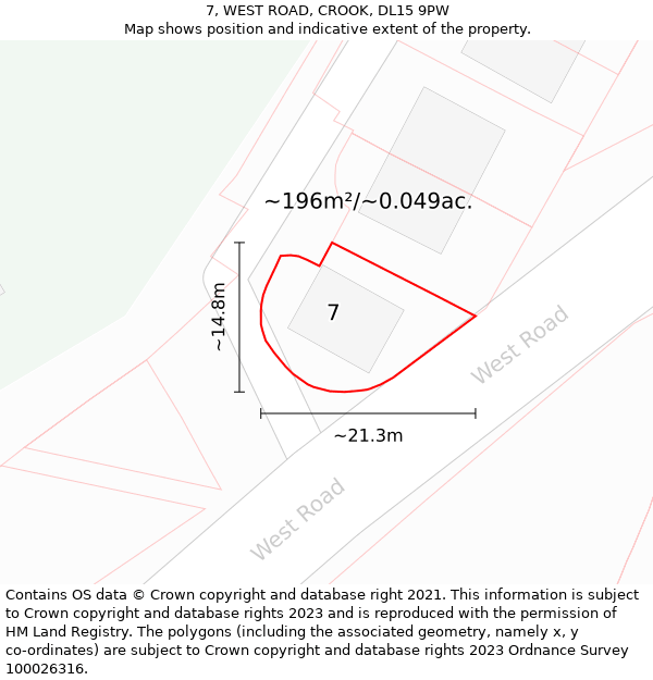 7, WEST ROAD, CROOK, DL15 9PW: Plot and title map