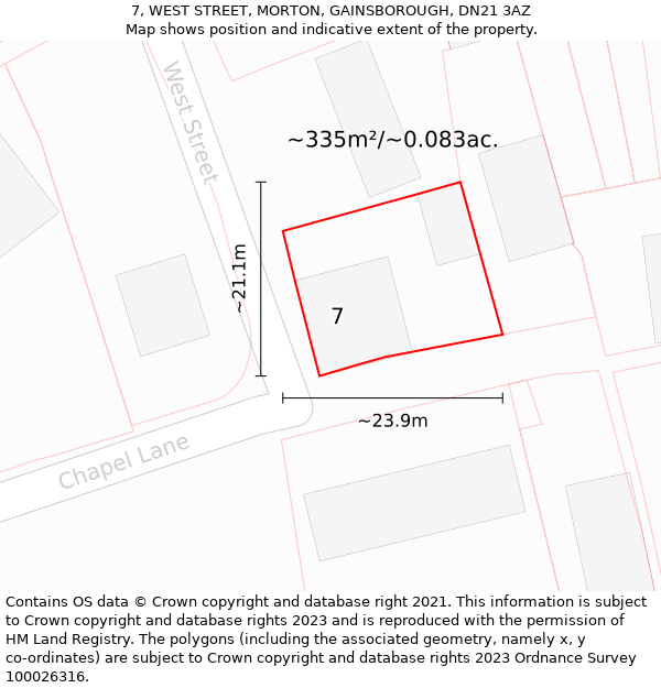 7, WEST STREET, MORTON, GAINSBOROUGH, DN21 3AZ: Plot and title map