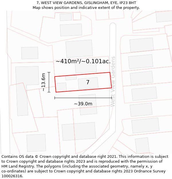 7, WEST VIEW GARDENS, GISLINGHAM, EYE, IP23 8HT: Plot and title map