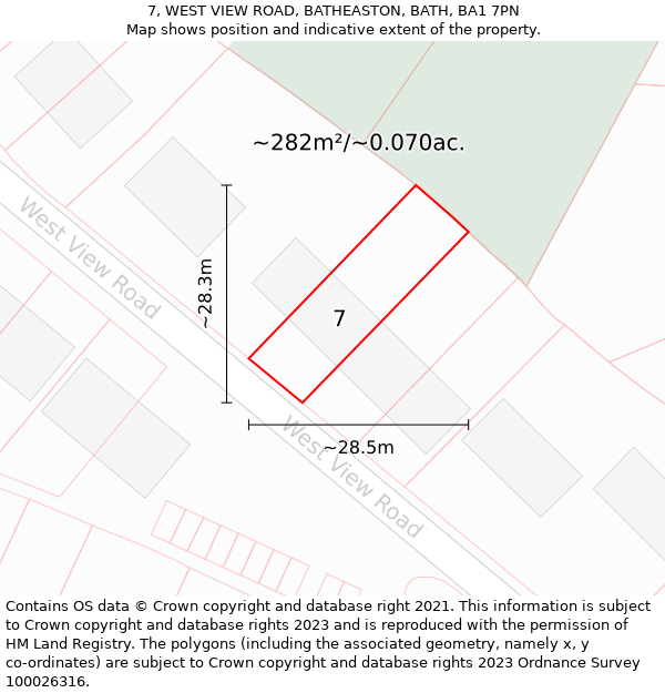 7, WEST VIEW ROAD, BATHEASTON, BATH, BA1 7PN: Plot and title map