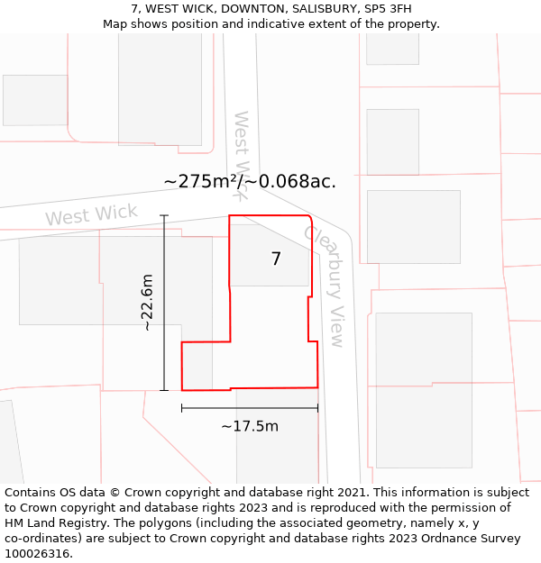 7, WEST WICK, DOWNTON, SALISBURY, SP5 3FH: Plot and title map