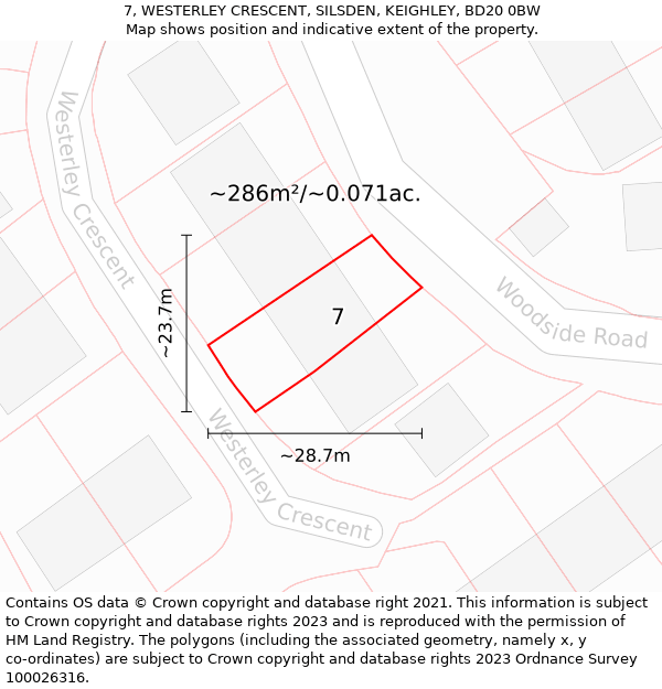 7, WESTERLEY CRESCENT, SILSDEN, KEIGHLEY, BD20 0BW: Plot and title map