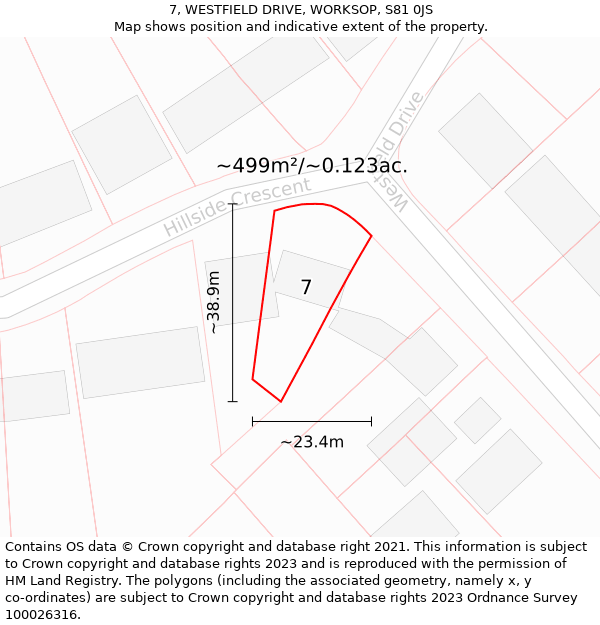 7, WESTFIELD DRIVE, WORKSOP, S81 0JS: Plot and title map