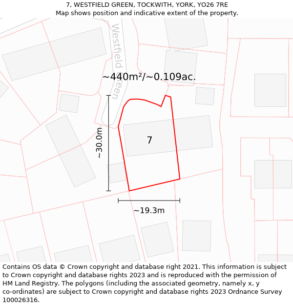 7, WESTFIELD GREEN, TOCKWITH, YORK, YO26 7RE: Plot and title map