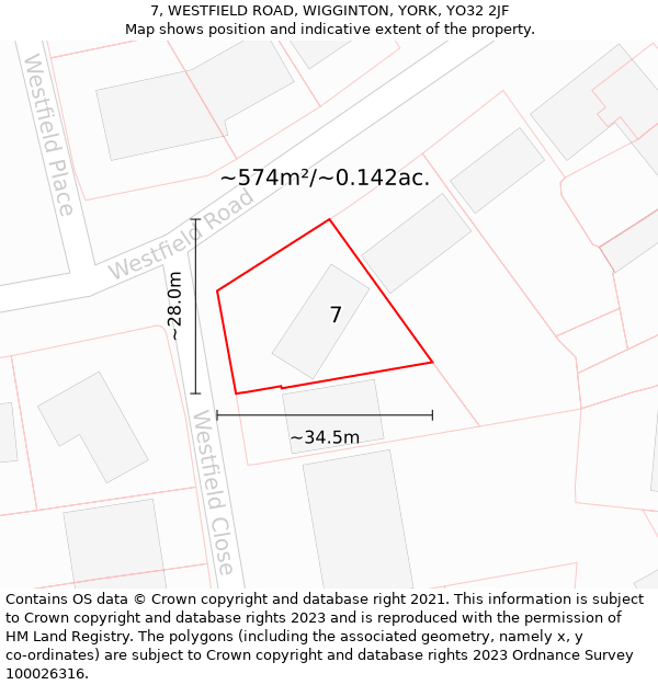 7, WESTFIELD ROAD, WIGGINTON, YORK, YO32 2JF: Plot and title map